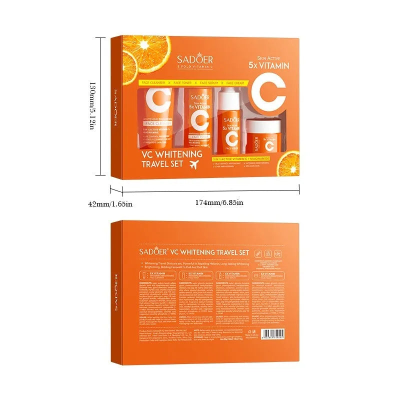Five Vitamin C Whitening Moisturizing Travel Bag cleansing facial set in travel pack packaging