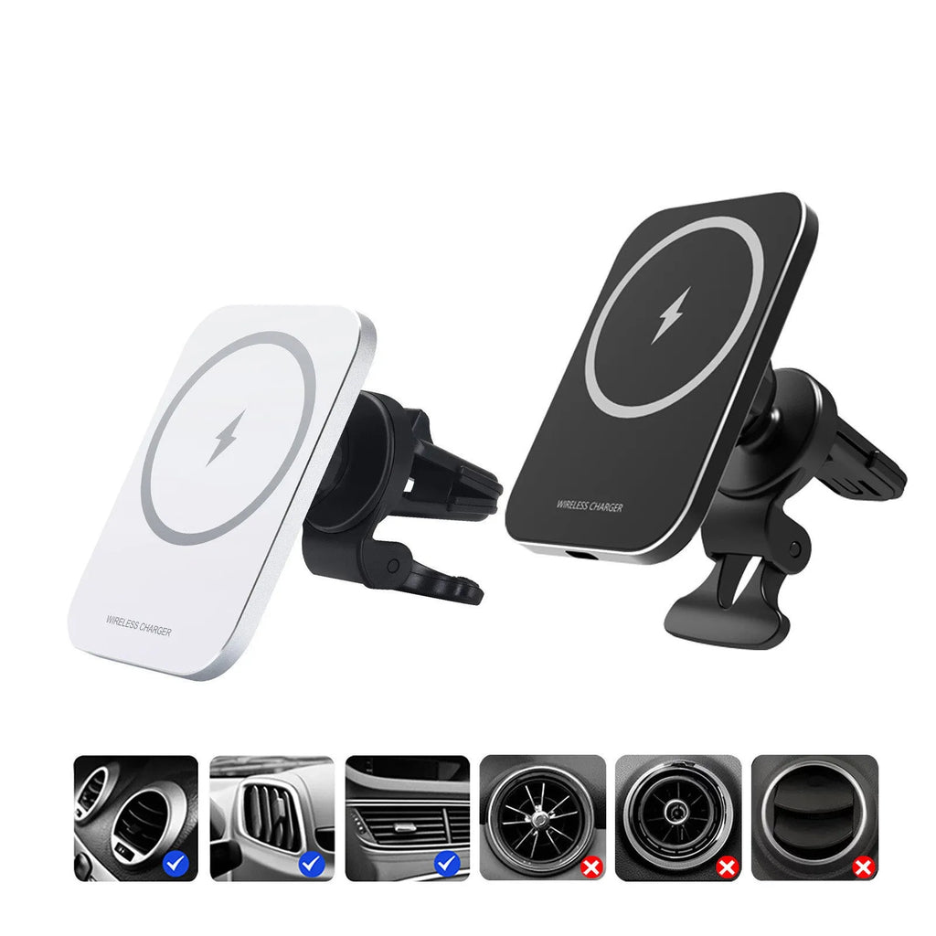 Black magnetic wireless charging car phone holder for Apple iPhone 12 series with adjustable bracket