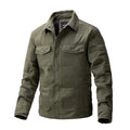 Men's quilted cotton jacket with polo collar in army green colour showing business casual styling