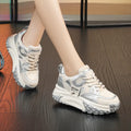 Women's silver leather wedge heel casual shoes with thick sole and lace-up front.