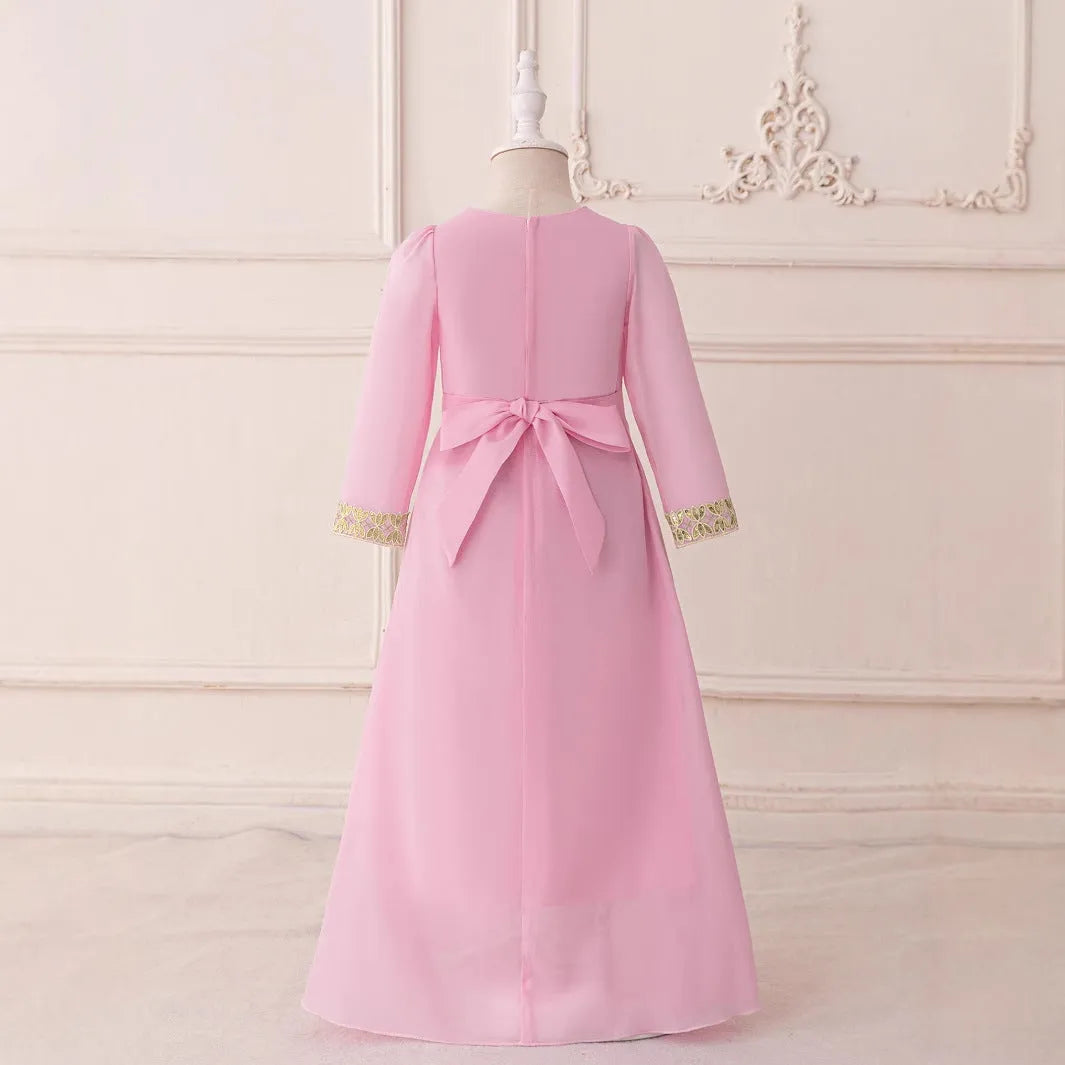 Girls chiffon moose dress in AMSL80 pink for 110-140cm height polyester fibre