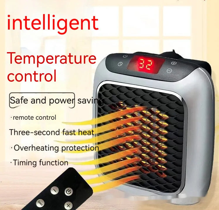 Mini wall-mounted PTC fan heater 800W in grey with digital temperature control and three fan speeds
