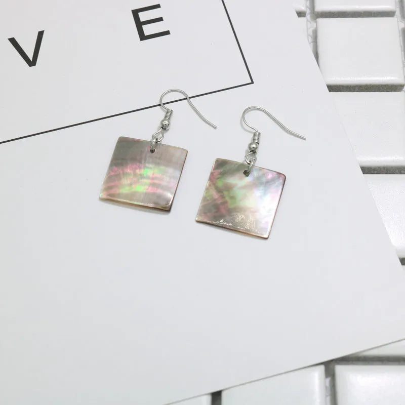Geometric shell earrings in rectangular shell or square panther designs
