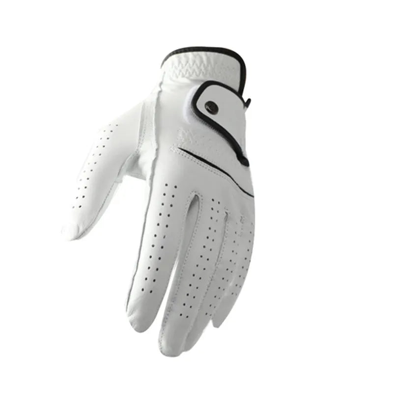 Men's white half sheepskin leather golf glove for a non-slip grip.
