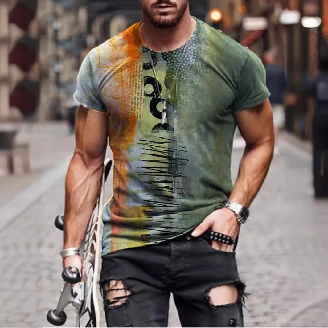 Men's camouflage pattern loose fit short sleeve T-shirt in polyester fabric