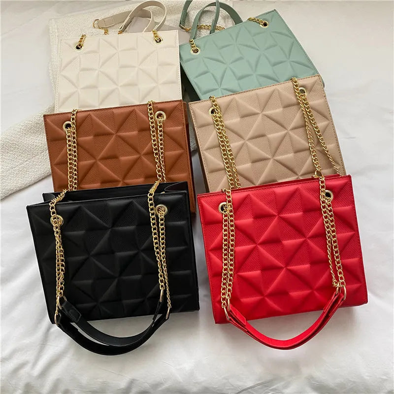 Women's PU leather shoulder messenger bag with plaid rhombus design, horizontal square shape, open pocket, mobile phone compartment