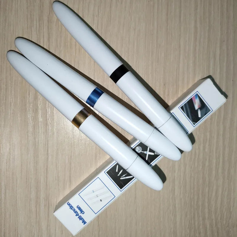 Blue plastic cleaning pen for electronics with metal tip, flocking sponge, and long brush.
