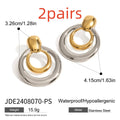 18K gold electroplated titanium steel hollow stud earrings with double layer geometric round design