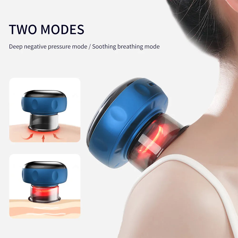 Blue electric vacuum cupping guasha massager with LED display and control buttons