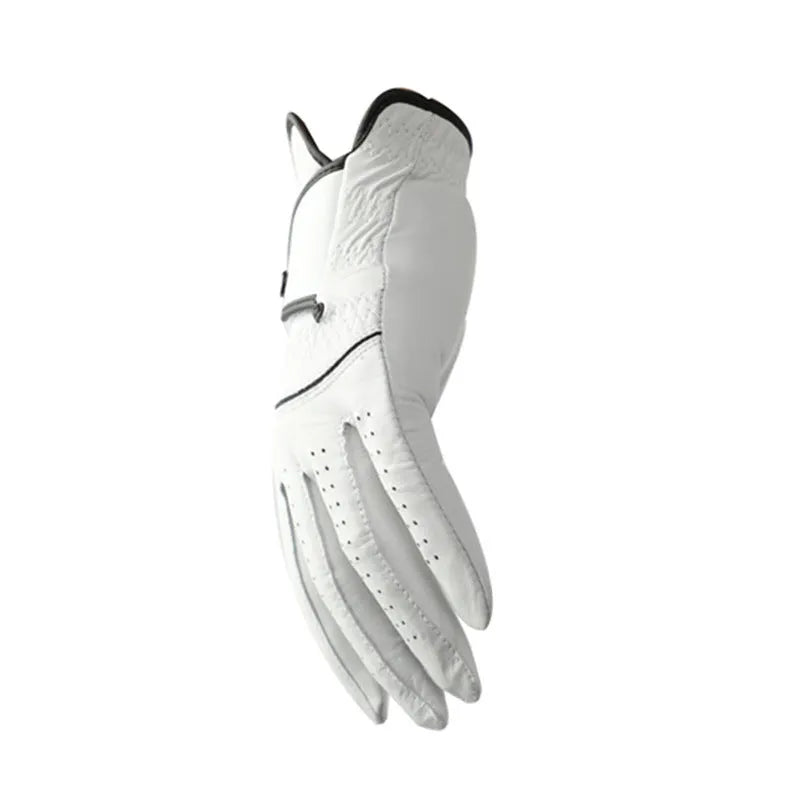 Men's white half sheepskin leather golf glove for a non-slip grip.