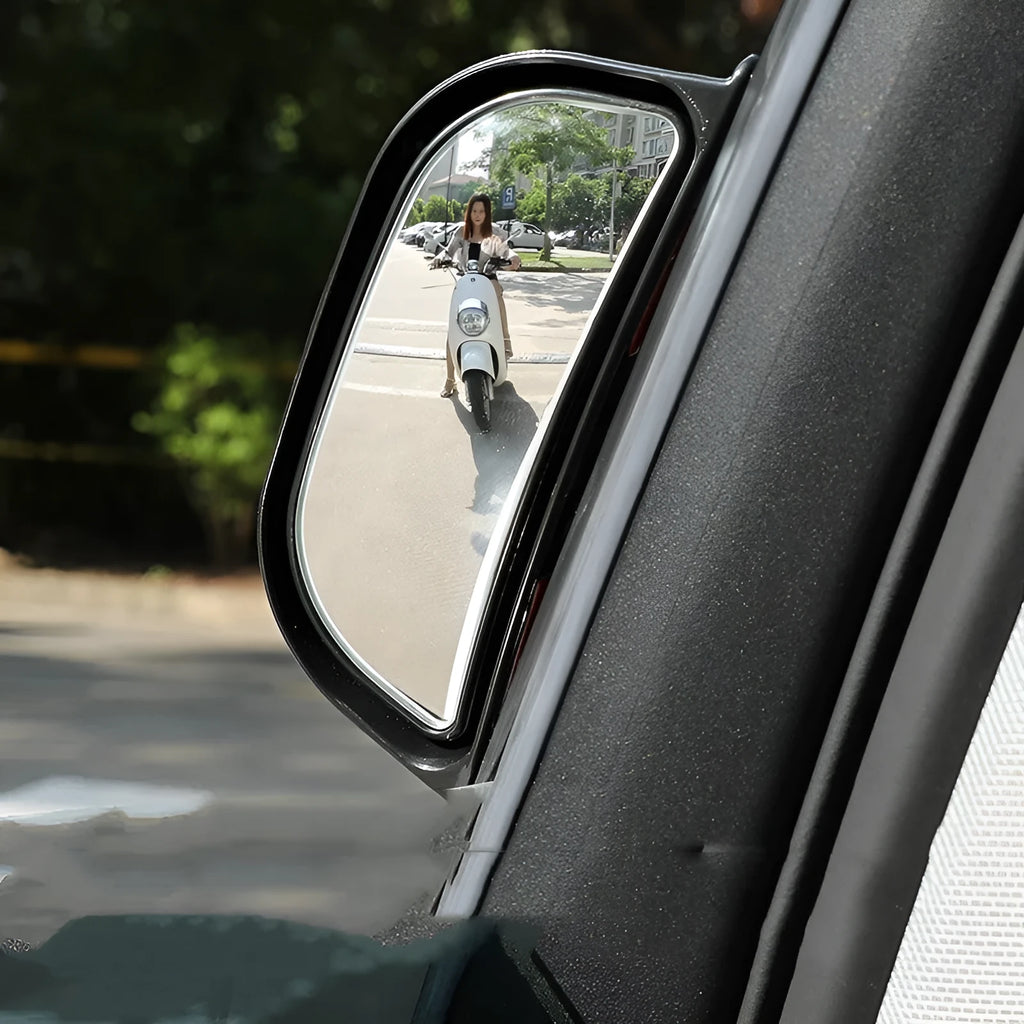 Black universal wide angle car rearview mirror with two-row surface measuring 126x48x46mm