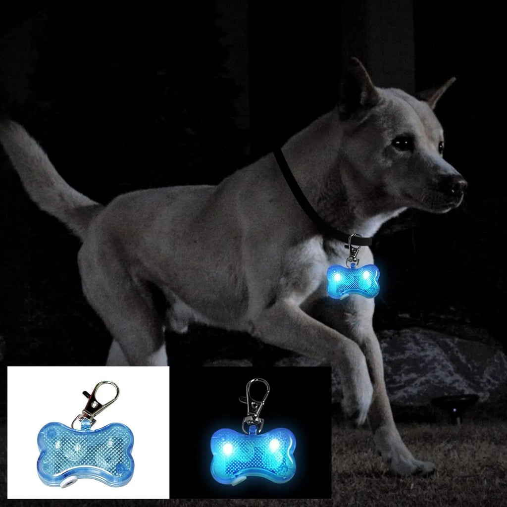 LED bone-shaped pendant for pet collars in various colours with three lighting modes