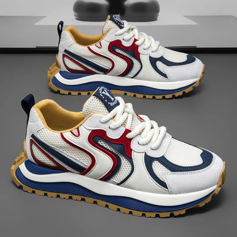 Men's casual sneakers in black, white, or yellow with mesh upper and rubber sole