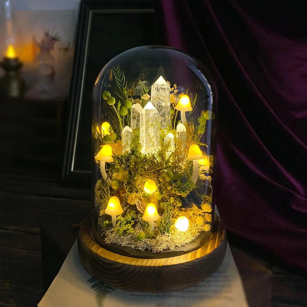 Handmade mushroom creative small night lamp with glass cover cylindrical shape, multicolour, 13x13x24cm