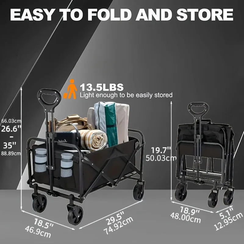 Collapsible foldable garden wagon cart with storage box and alloy metal frame