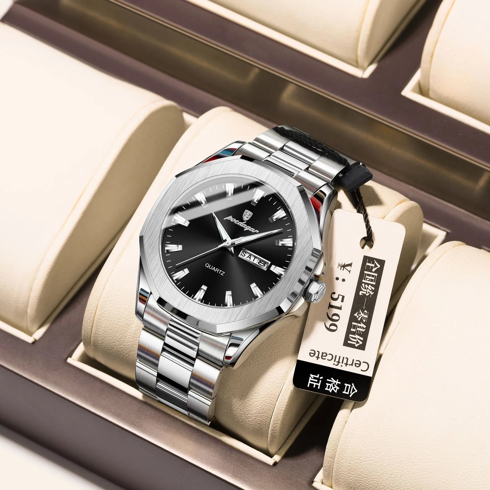 Men's slim 9mm quartz watch with steel strap in various colour combinations for business wear