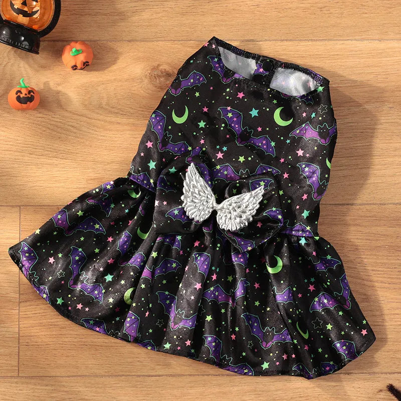 Halloween dog costume with angel wings in bright pumpkin colour, size medium.