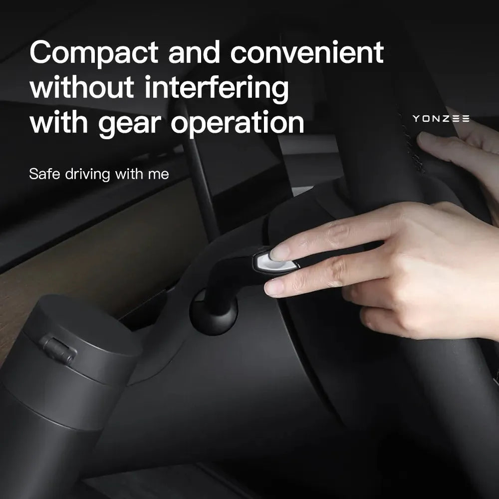 Plastic dashboard cup holder with handle for Tesla Model 3 and Model Y.