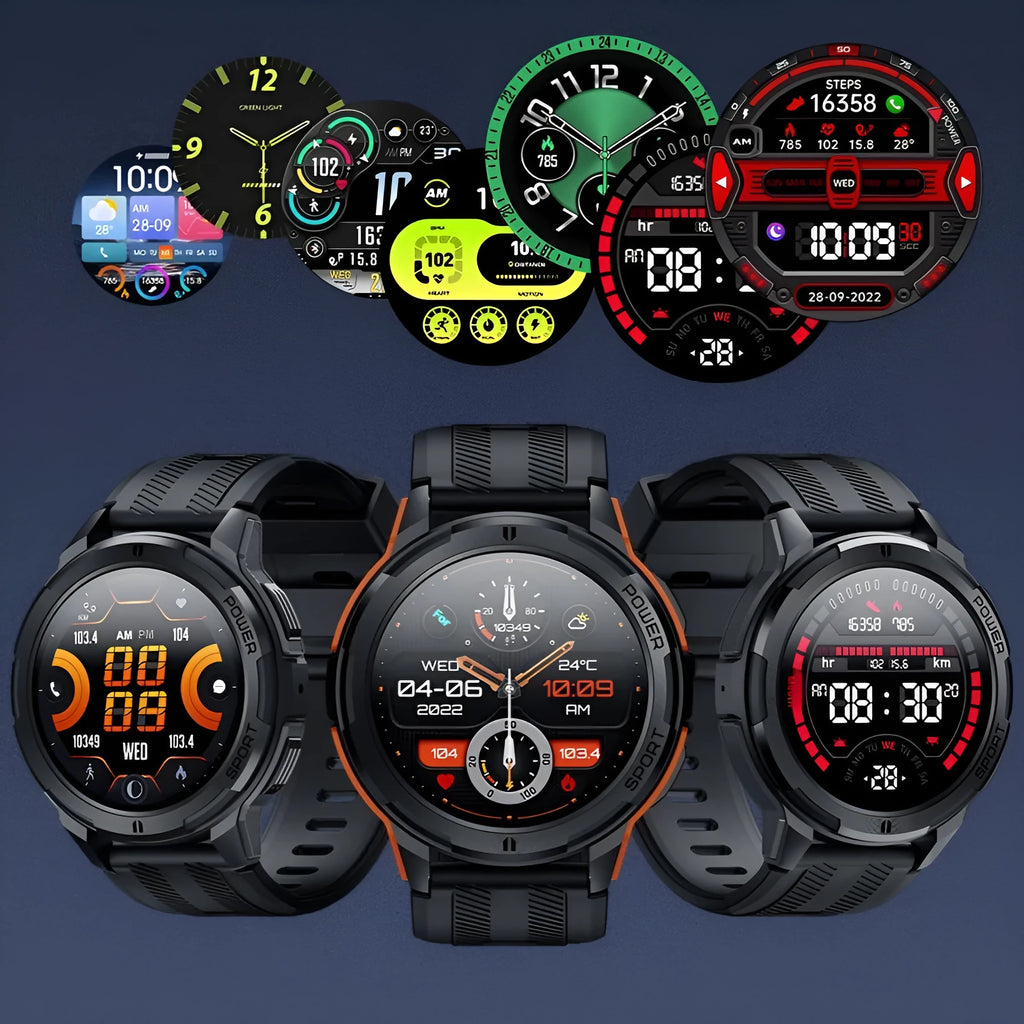 Smart bracelet with 1.43-inch AMOLED screen Bluetooth calling and health monitoring in black and orange