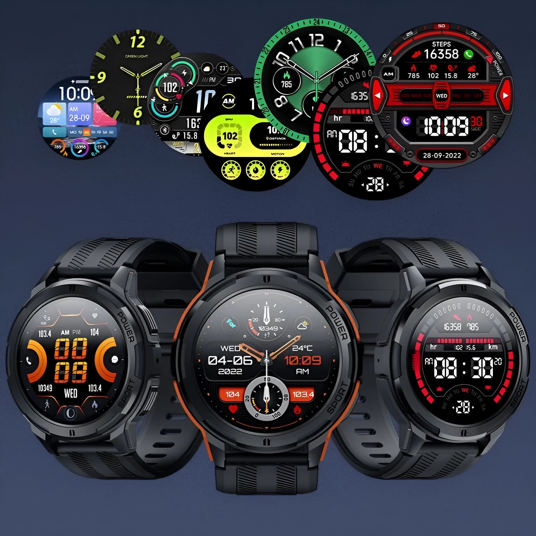 Smart bracelet with 1.43-inch AMOLED screen Bluetooth calling and health monitoring in black and orange