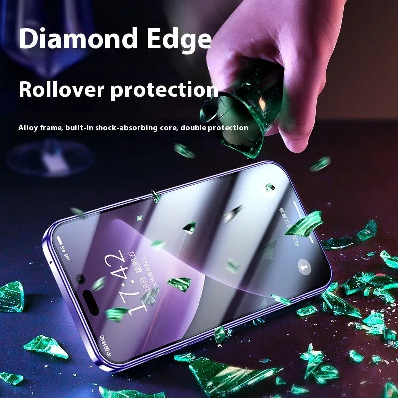 Double-sided glass ultra-thin magnetic phone case for iPhone 16 in electroplated silver finish