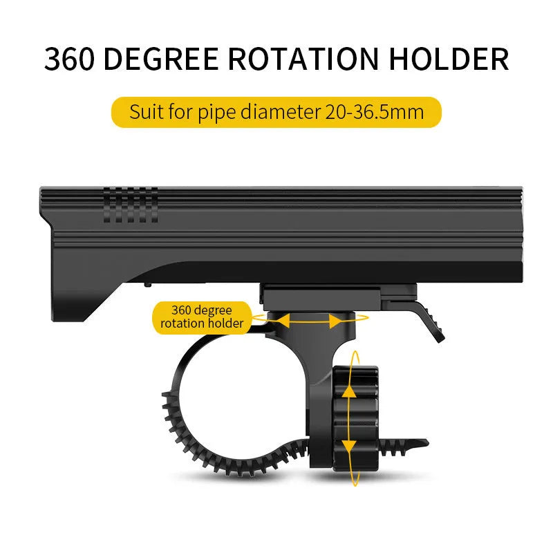 Black KX12DF digital display bicycle headlight with aluminium body mounted on bike handlebars via quick-release bracket.