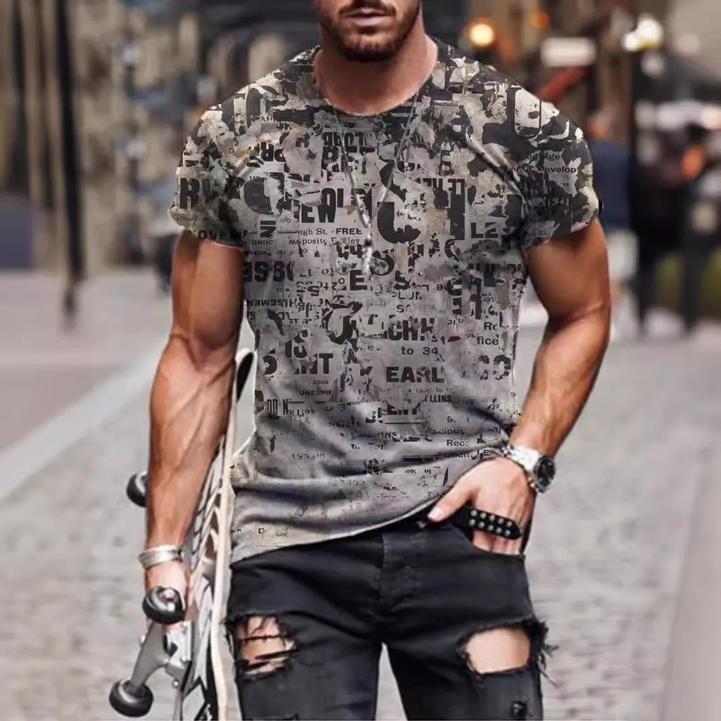 Men's camouflage pattern loose fit short sleeve T-shirt in polyester fabric