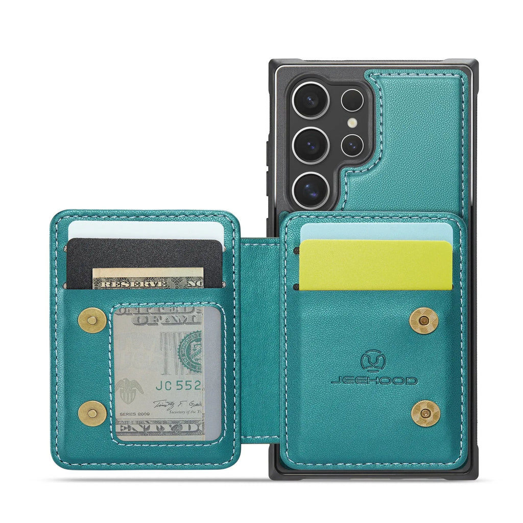 Magnetic card business drop-resistant leather phone case for Samsung, anti-fall wallet style with card slot, imitation leather, black colour
