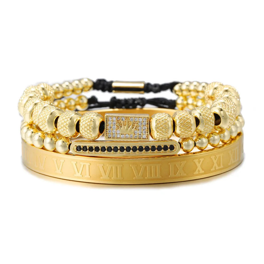 Vintage crown braided bracelet in titanium steel, gold colour option