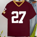 Red loose fit cotton T-shirt with white digitally printed letter pattern on the front.