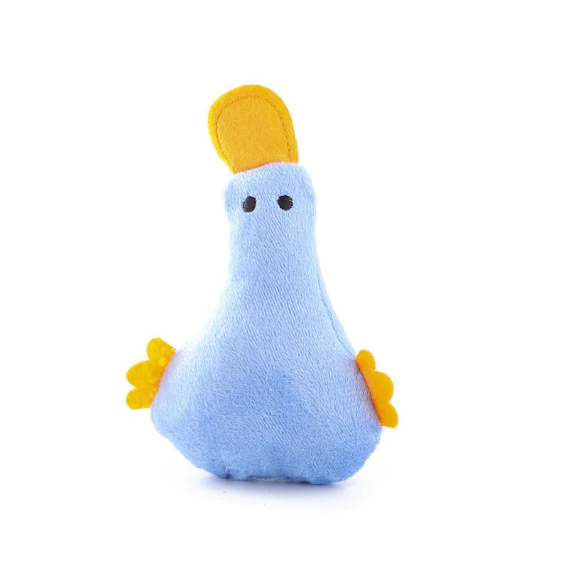 Yellow duck plush pet toy with squeaker and catnip filling for dogs and cats