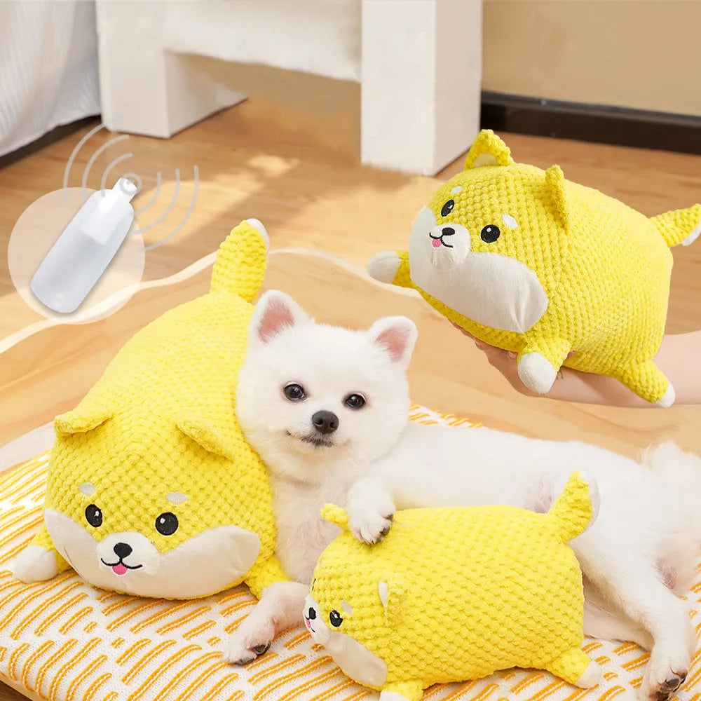 Plush dog calming toy with squeaker for puppy teeth cleaning in Large and Medium sizes