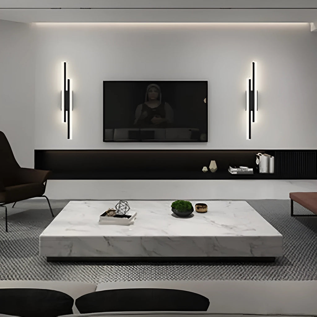 Scandinavian minimalist black or gold LED wall light with acrylic shade in 50cm or 65cm lengths.