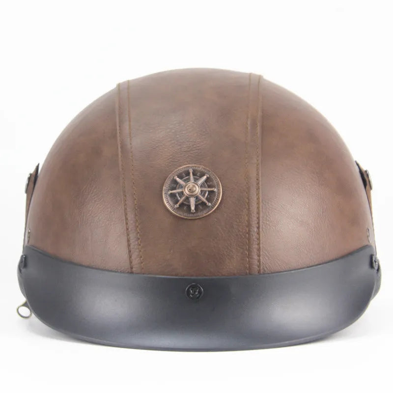 Personalised black retro half pedal motorcycle helmet made of ABS artificial leather