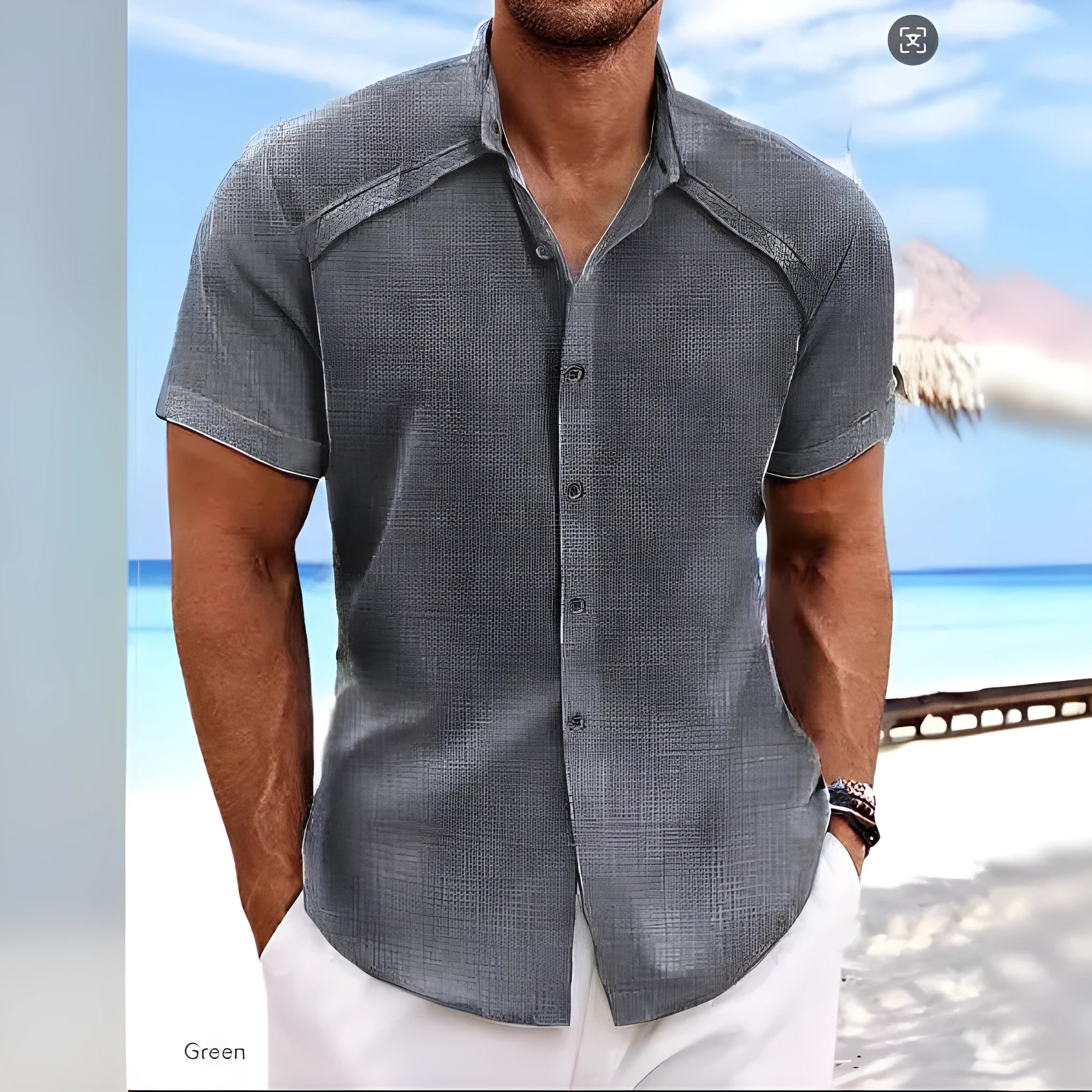 Hawaiian casual short sleeve shirt in solid colour with cotton-blend fabric
