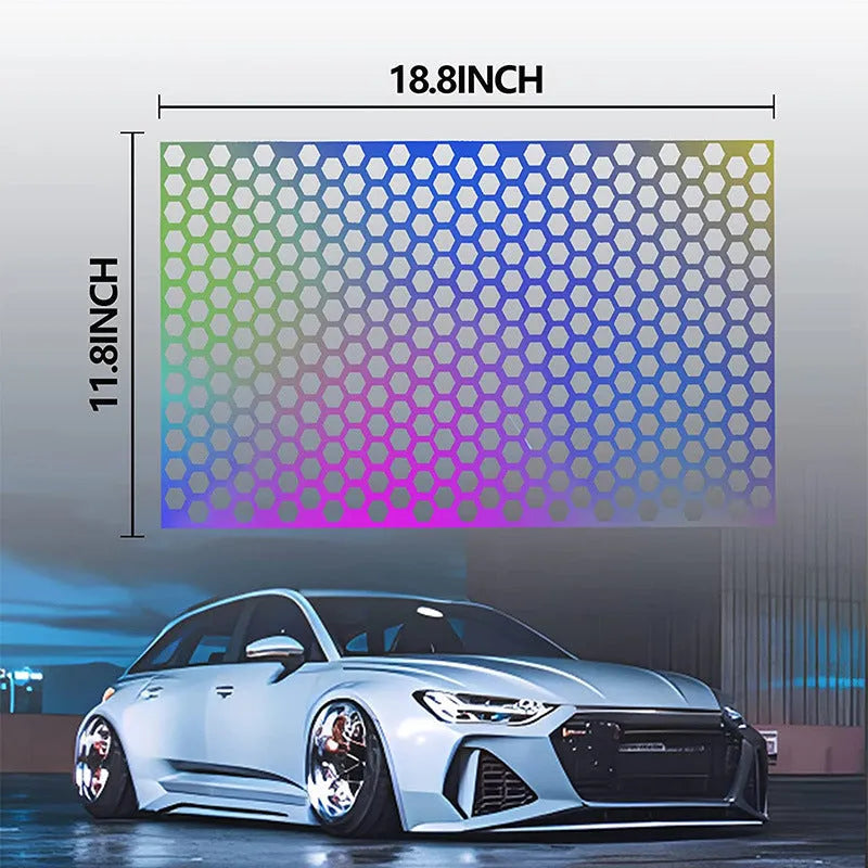 Honeycomb pattern car taillight sticker measuring 48x30cm in black, carbon fibre black, and colourful options