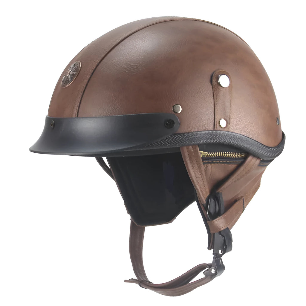 Personalised black retro half pedal motorcycle helmet made of ABS artificial leather