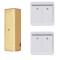 Gold and white wireless touch light switch remote control with USB charging port.