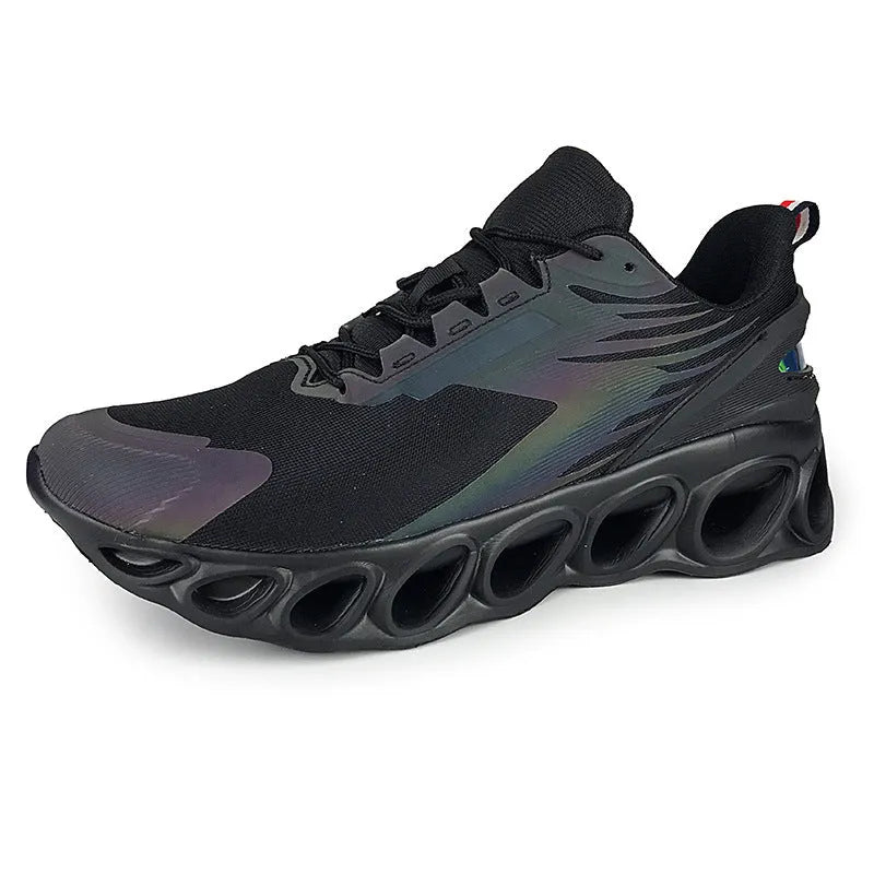 Men's breathable mesh sports shoes with EVA soles in black colour