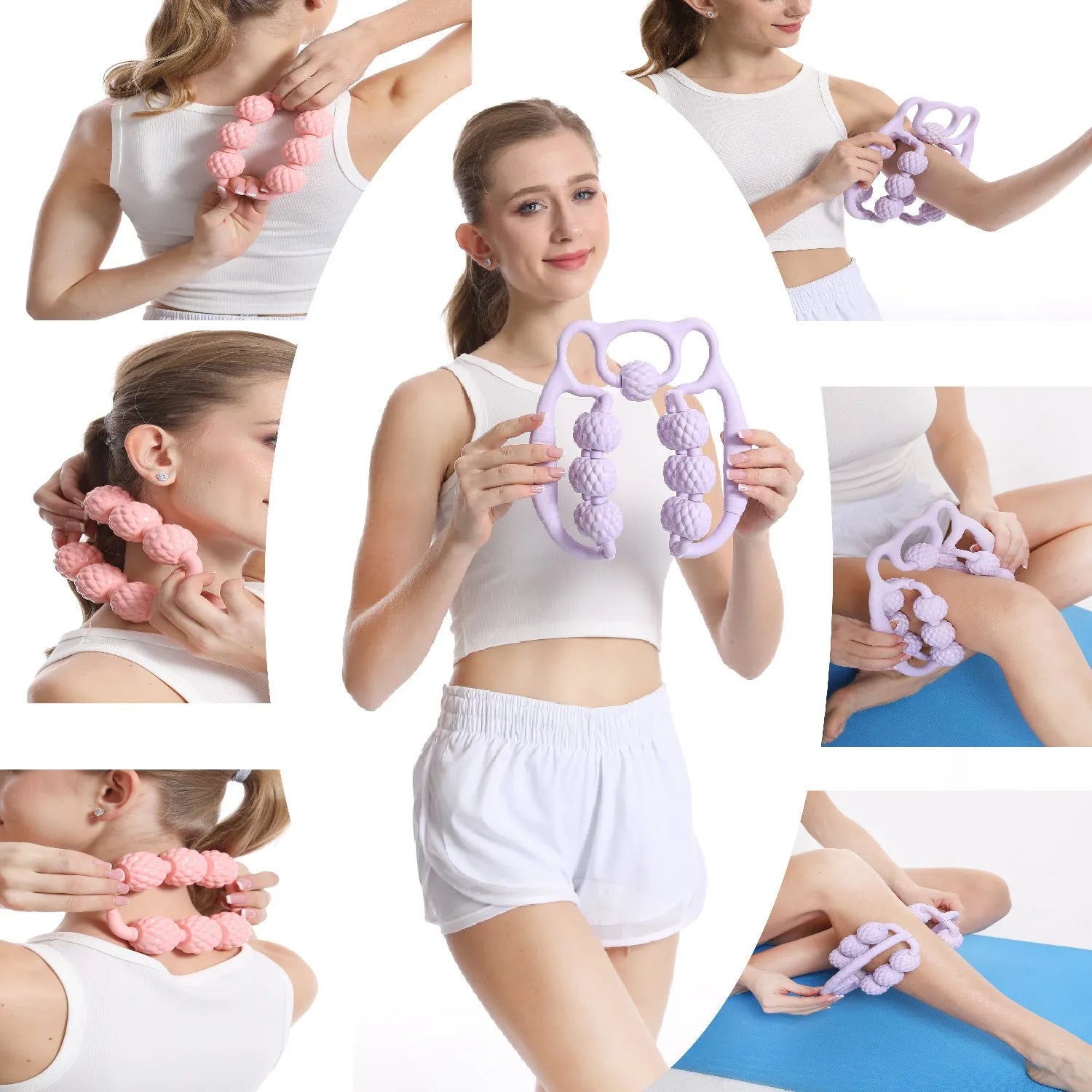 Bear double row ring clip leg massager with 10 three-rounds massage heads in autumn cherry pink colour