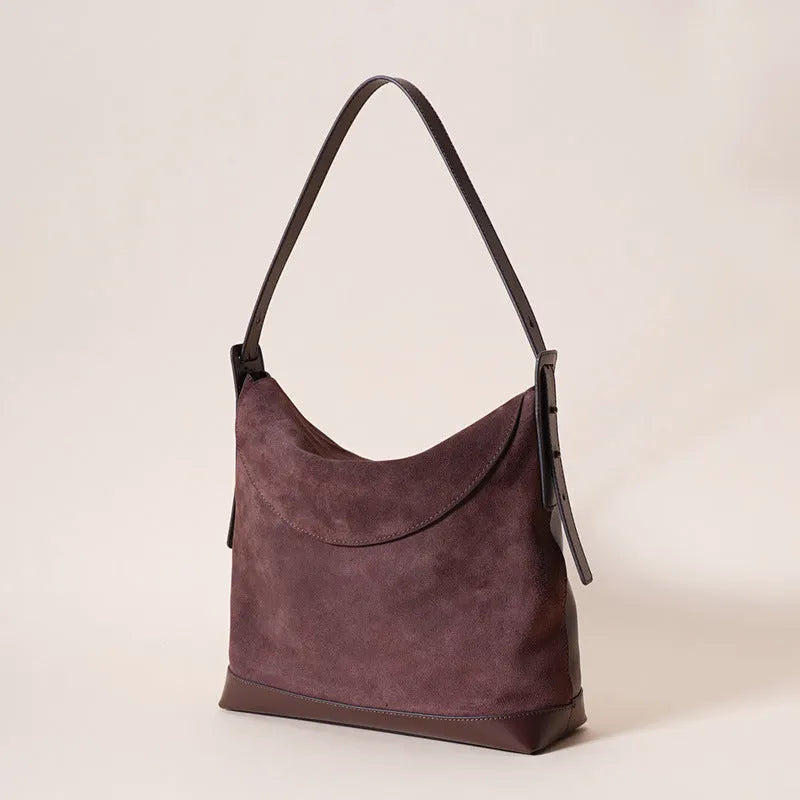 Women's genuine leather shoulder underarm bag in square vertical clamshell design with internal compartments