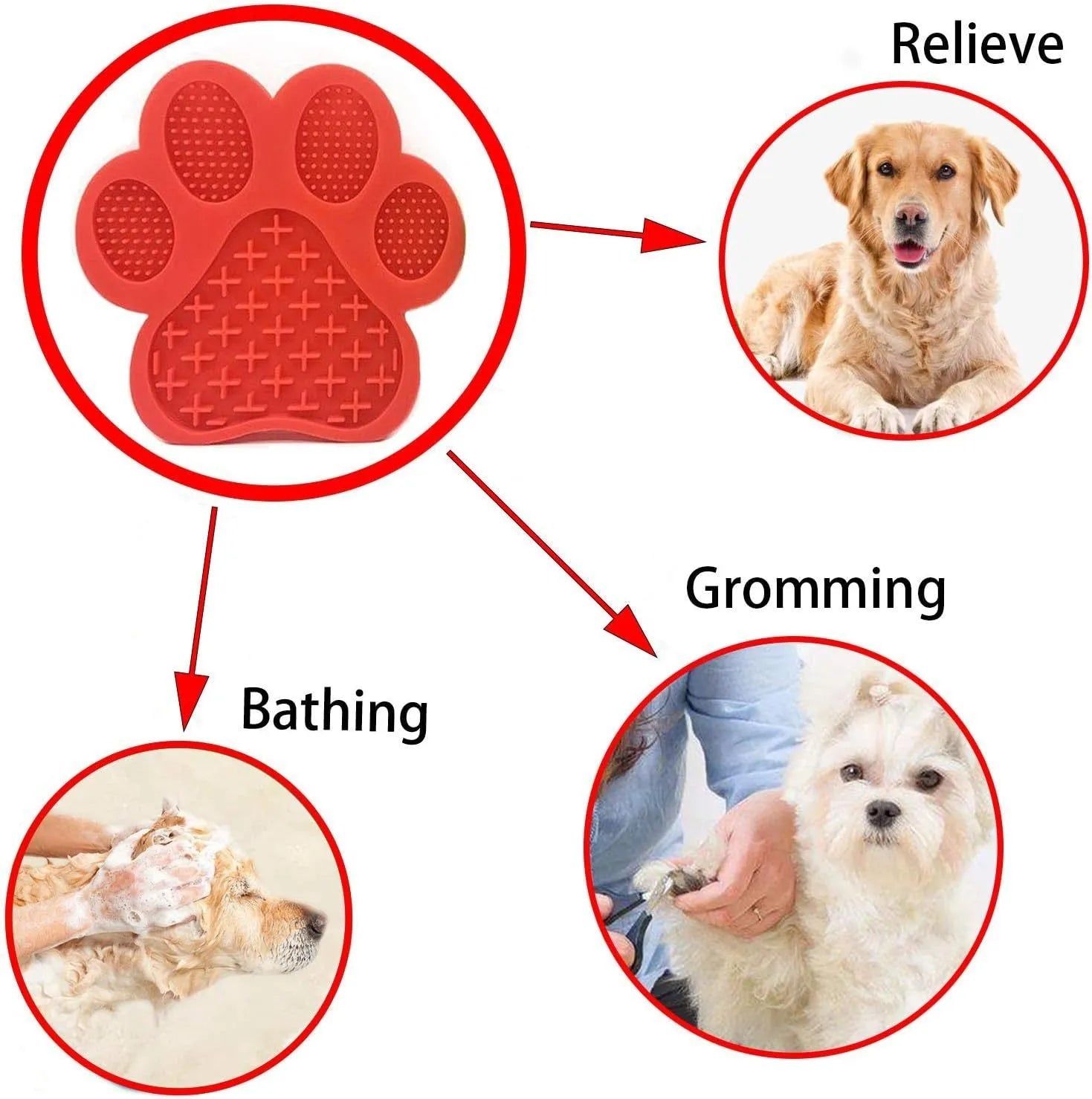Blue bone-shaped silicone dog licking mat with suction cups on a tiled shower wall.