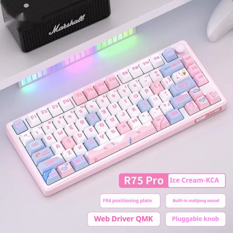 Wireless mechanical keyboard with RGB backlighting and hot-swappable switches in multiple colour options