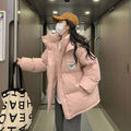 Women's Korean-style loose cropped jacket in solid colour beige, with long sleeves and contrast stitching
