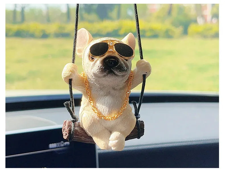 Bulldog cartoon style resin car hanging ornament for rearview mirror decoration