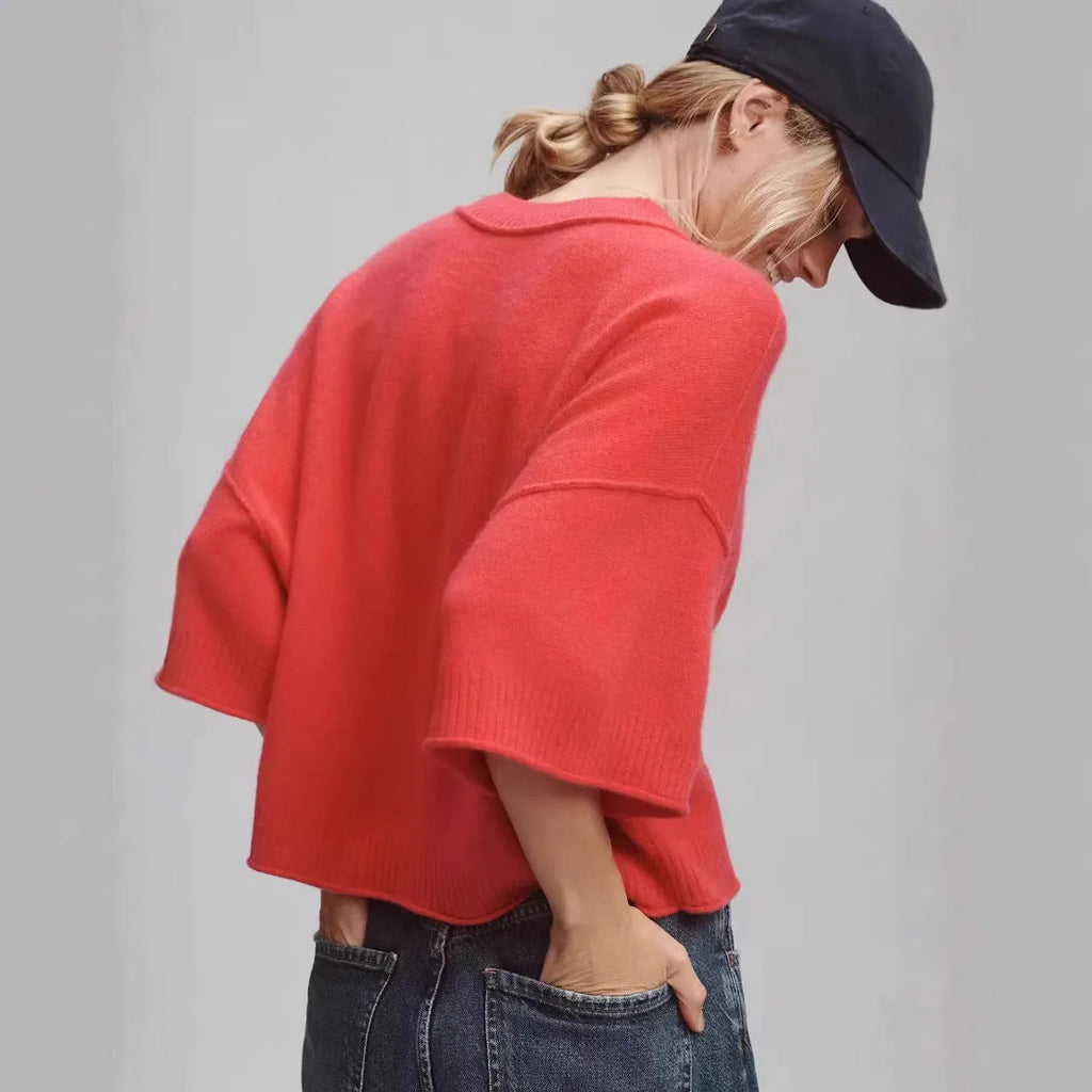 Red hot girl style cropped viscose t-shirt with exposed navel design on a mannequin