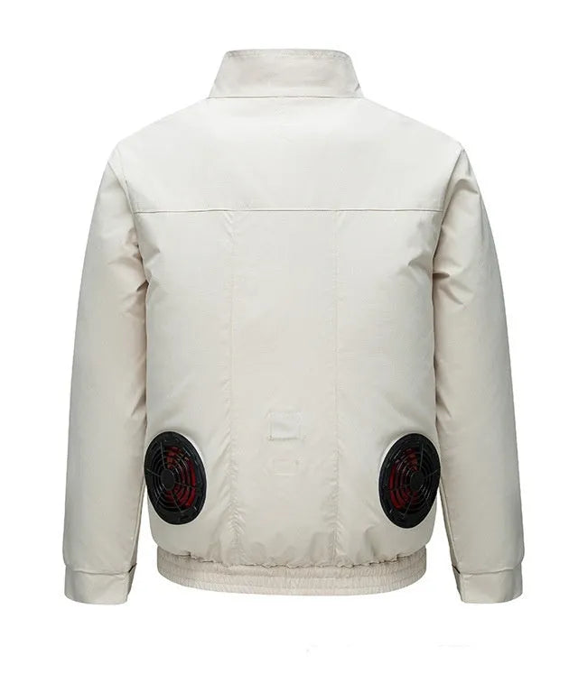 Summer smart cooling work jacket with integrated fan system in black or white with ventilation holes