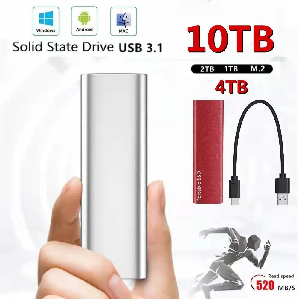 Ultra-thin metal external portable solid-state drive (SSD) for laptop and desktop storage expansion.