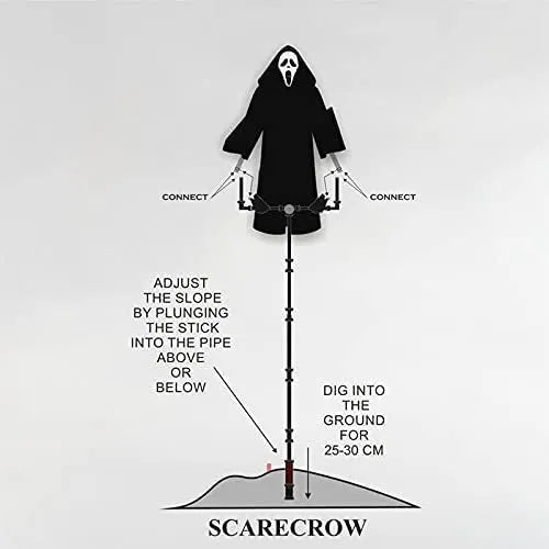 Plastic skeleton scarecrow decoration with skull design, measuring 70cm high.