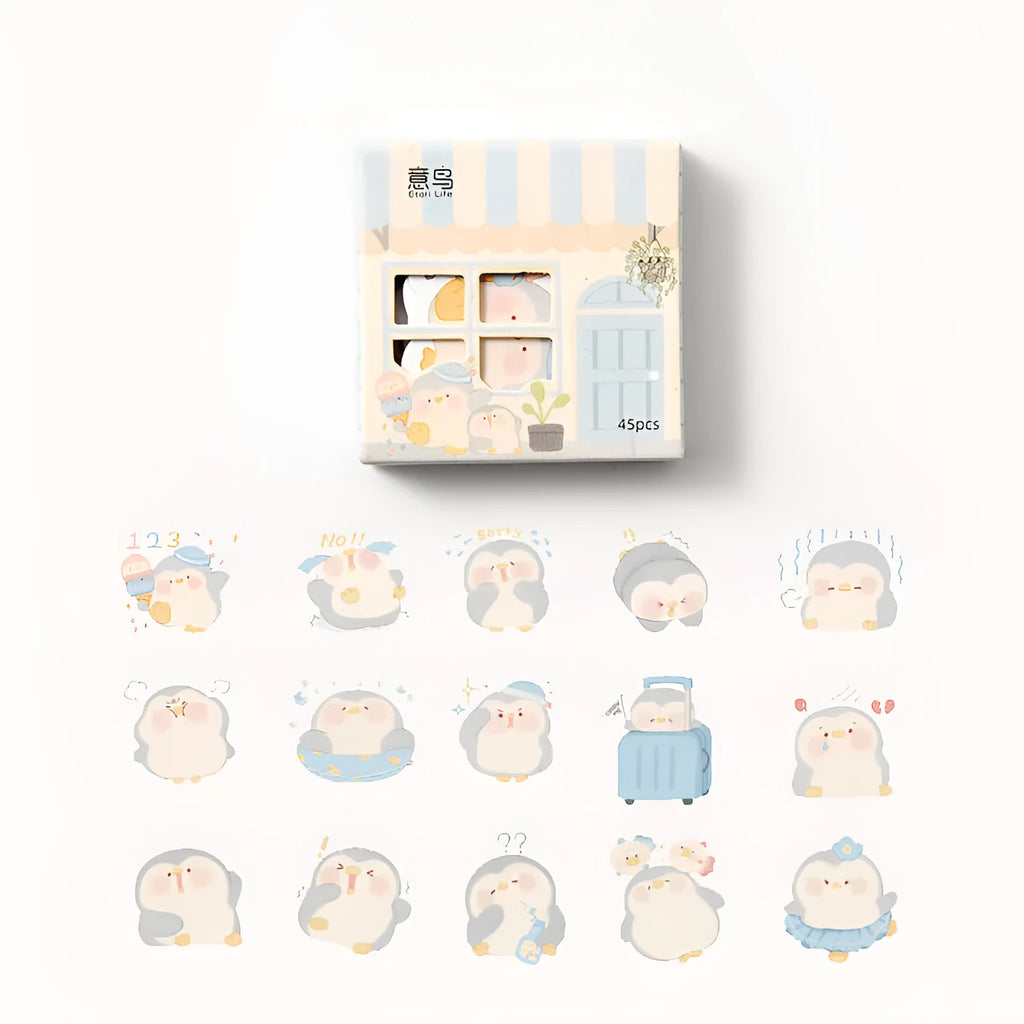 Penguin-themed account stickers with cute naive designs for financial record decoration